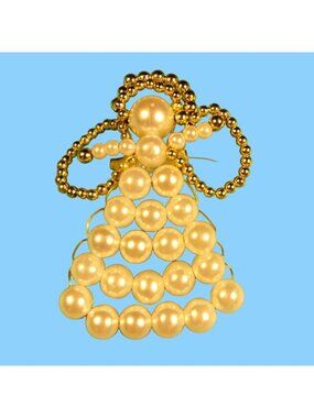 Angel Brooch Pin Vintage Pearl Beaded  Artisan Handmade Unique